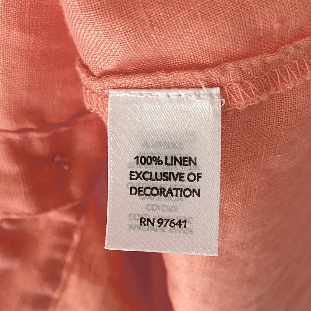J JILL Shirt Linen Pin Tuck Button Down Tunic Long Sleeve Coral Peach Women L - Picture 11 of 12